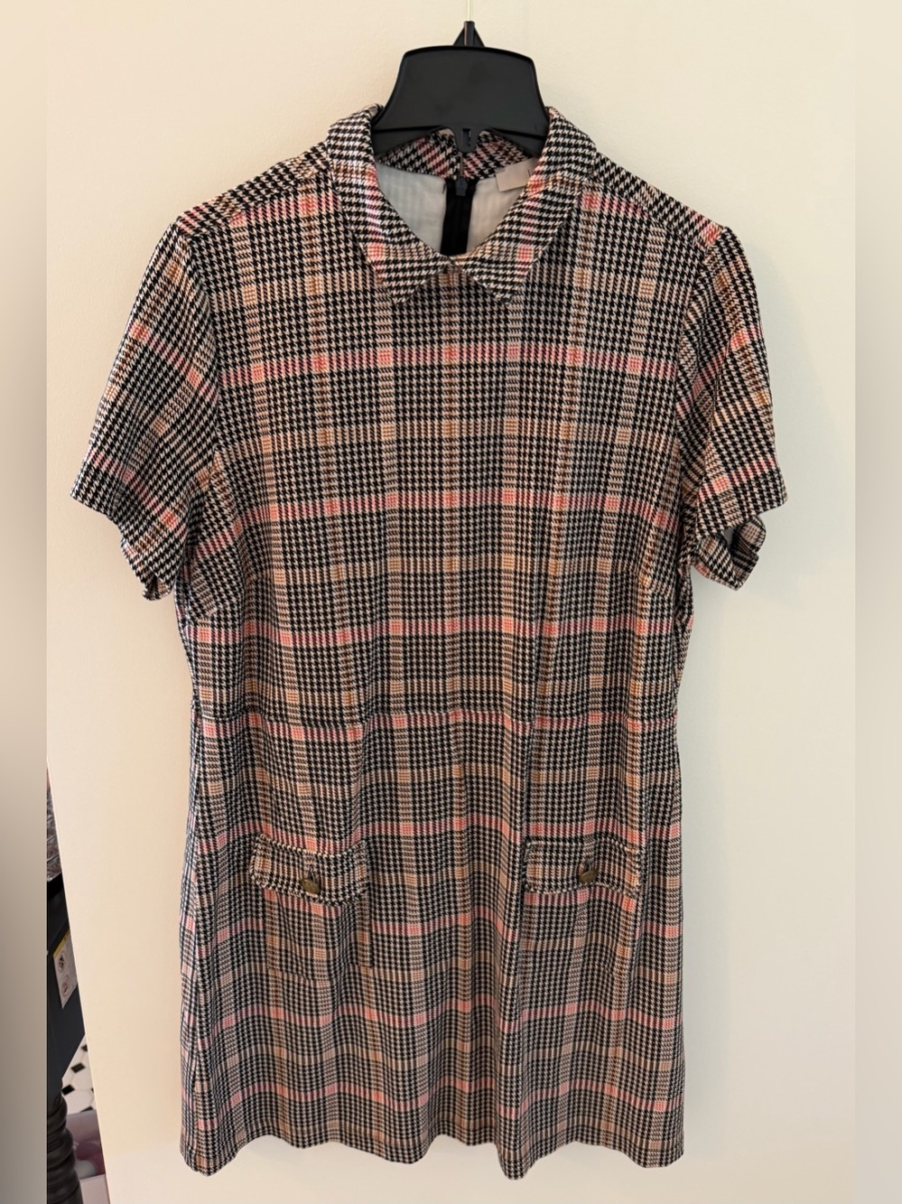 Loft Plaid Ponte Button Pocket Shift Dress Size XL